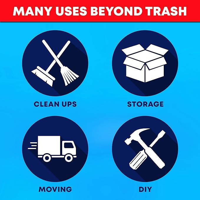 Tasker 55-60 Gallon Trash Bags Heavy Duty | Value 50 Count Bags w/Ties | Extra Large Industrial Trash Bags 55 Gallon, Lawn and Leaf Bags, Extra Large Outdoor Contractor Trash Can Liners, 50-60 Gallon