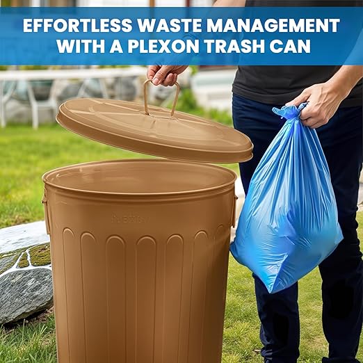 Plexon Large Metal Trash Can with Lid 20 Gallon, Decorative Outdoor Trash Can Heavy Duty Galvanized Metal Bucket with Lid for Garage Workshop Ash Storage Farmhouse, Copper 3 Pack