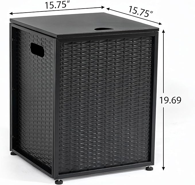 Propane Tank Cover Table for Fire Pits, 20 LB Iron Propane Tank Holder with Side Handles, Outdoor Tank Storage Side Table for Patio, Gas Griddle, Black