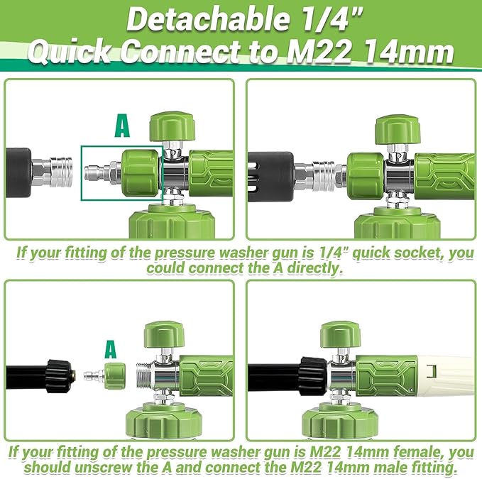 M MINGLE Foam Cannon for Pressure Washer with Dual-Connector Tool - Dual Lance Pressure Washer Wand for Adjustable Soap Cannon - M22 and 1/4" Quick Connect - 3600 PSI