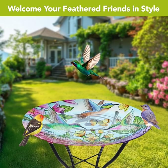 Briarwood Lane Springtime Hummingbirds Glass Birdbath