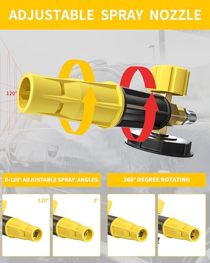 POHIR 5000 PSI Pressure Washer Gun with Foam Cannon, Sprayer Snow Foam Lance Power Washing Gun, 1/4 Inch Quick Connector with Nozzle Tips (Gun+Foam Cannon+Nozzle)