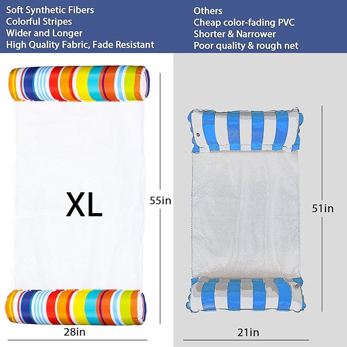 FindUWill 2 Pack Fabric Water Swimming Pool Floats Hammock, XL, Inflatable Multi-Purpose Water Hammocks Floaties (Saddle, Lounge Chair, Hammock, Drifter), Pool Float Lounger for Adults Vacation