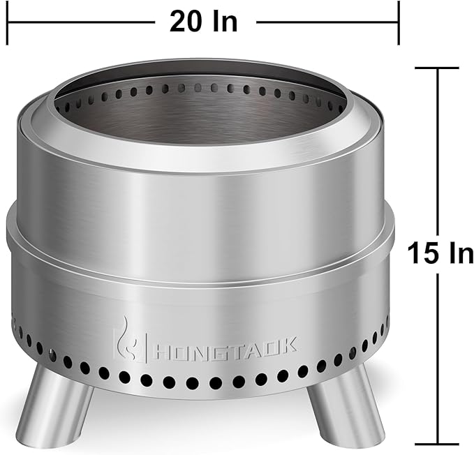 Smokeless Fire Pit with Waterproof Bag, 20 Inch Stainless Steel Fire Pits for Outside Wood Burning, Smokeless Firepit Outdoor Bonfire, Removable Ash Pan, Portable for Camping, Backyard