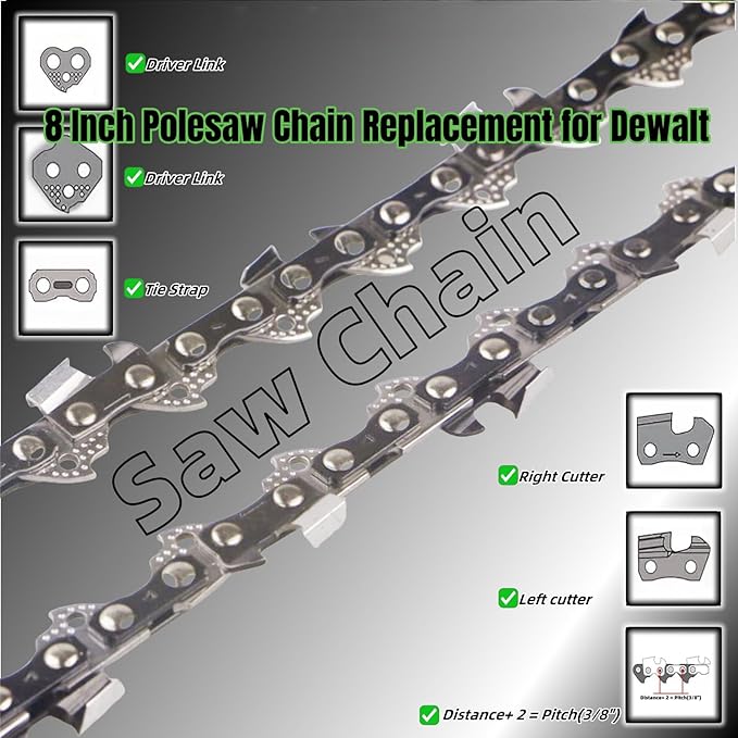 (4PK) 8 Inch Pole Saw Chain Fits for Dewalt DCPS620B DCPS620M1 Chainsaw, 8" Chainsaw Chain Replacement Compatible with Dewalt DCCS623B DCCS623L1 - R34