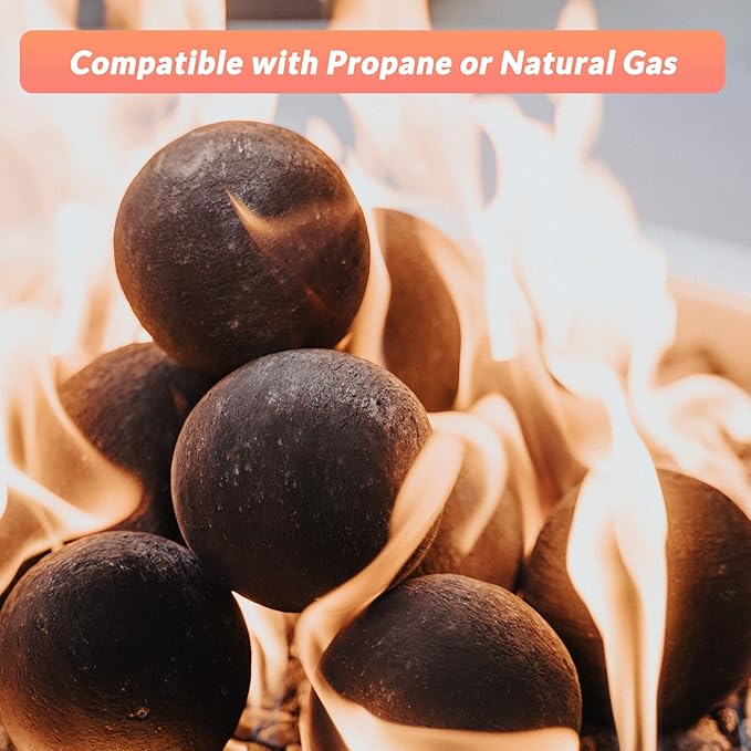 Skyflame Ceramic Balls, Set of 15 Round Fire Stones Set for Indoor and Outdoor Fire Pits or Fireplaces Accessory, 3 Inch, Black