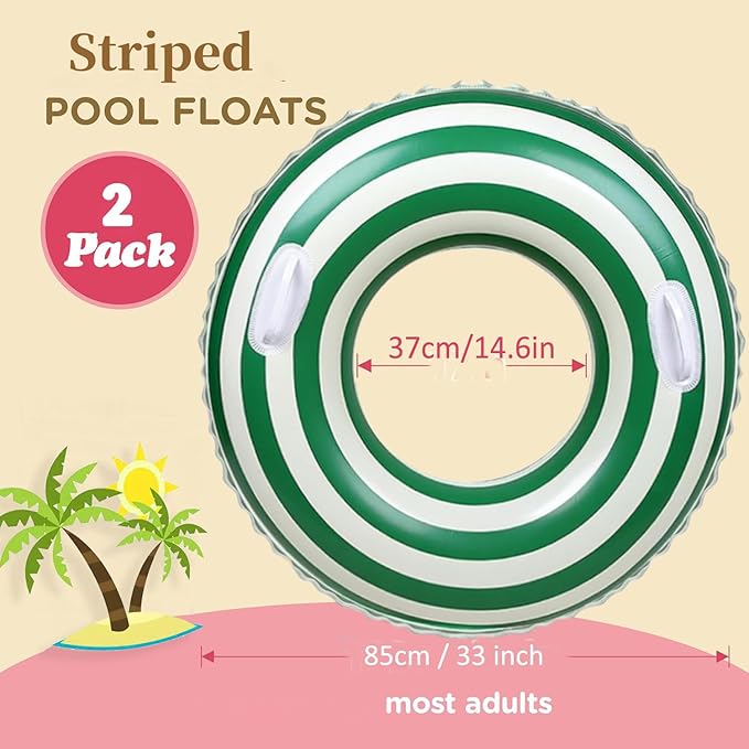 2 PCS Striped Pool Floats for Adults Swimming Rings Tube with Handles -Inflatable Pool Float Tube for Adults Pool Floats for The Beach, Party, Vacation