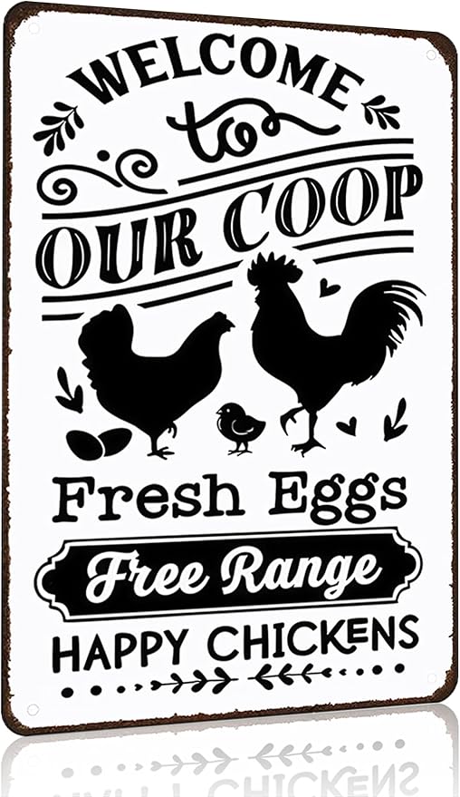 Funny Chicken Gifts Welcome To Our Coop Tin Sign for Home Farm Chicken Coop Farmhouse Kicthen Garden Decor 8 X 12 Inch (3521)