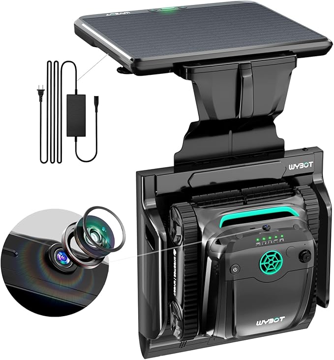 (2025 New) WYBOT S2 Solar Vision Robotic Pool Vacuum Cleaner, AI Vision, Smart Auto Docking, Dual Charging, Scheduled & Area Cleaning, 3D Adsorption for In-Ground Pools, Grey&Green