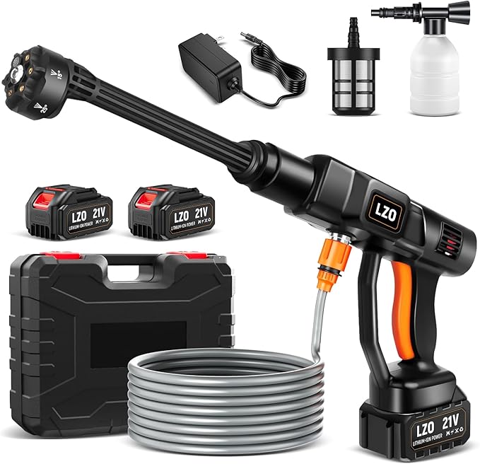 Pressure Washer Battery Powered 3000mAh, Portable Cordless Power Washer 652PSI, Handheld Car Pressure Washer with 6-in-1 Nozzle,17FT Drain Hose, Power Cleaner for Patio Floor Fence Deck Indoor Black