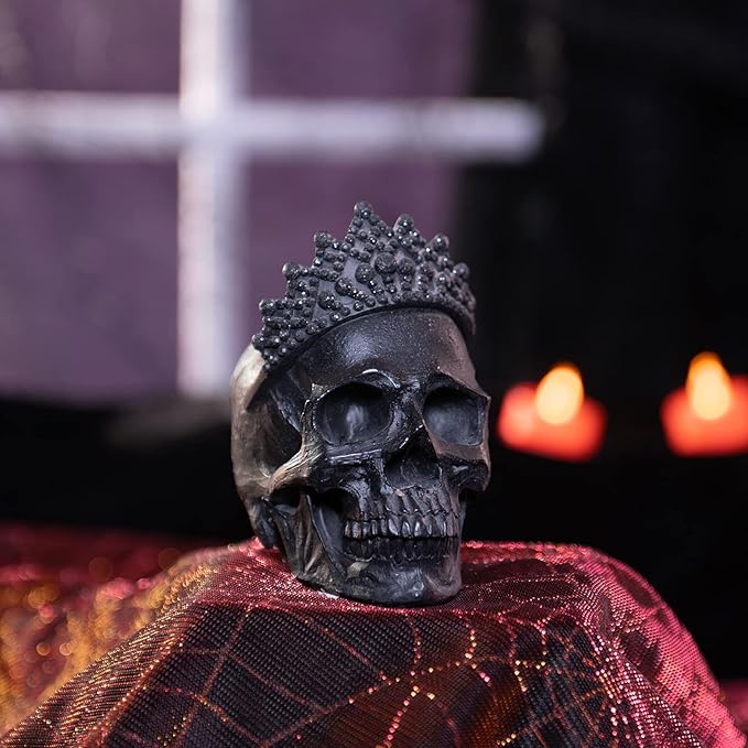 Newman House Studio Skull-Decor Halloween-Decorations - Vintage-Human Head-Sculpture with Crown for Indoor Skull Figurine Home Party Gothic Witchy Room Decor 3.7L x 2.8W x 4.2H inch