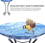 MUMTOP Outdoor Glass Birdbath with Metal Stand for Lawn Yard Garden Decor,18” Dia/21.65 Height