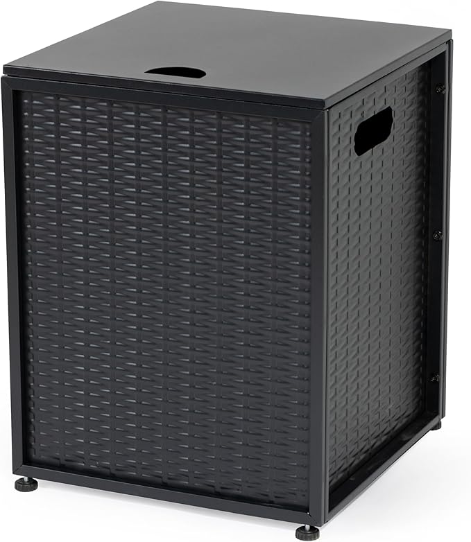 Propane Tank Cover Table for Fire Pits, 20 LB Iron Propane Tank Holder with Side Handles, Outdoor Tank Storage Side Table for Patio, Gas Griddle, Black