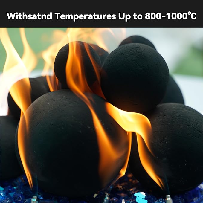 Skyflame 12PCS Ceramic Fireplace Balls, Mixed of 4 Sizes Fire Pit Balls Set for Indoor and Outdoor Fire Tables or Fireplaces Accessory, Black