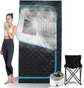 Smartmak Portable Home Steam Sauna, Full Size Personal Sauna Spa Box, Single Saunas Tent with Steamer, 4L 1500W Steam Generator 99 Min Timer, Remote Control, Upgraded Foldable Chair, Mat, Green Border