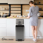 SIMPLI-MAGIC 13.2 Gallon (50L) Step Trash Can – Kitchen Garbage Can with Slow-Close Lid – Odor Control, Hands-Free, Easy to Clean, Brushed Stainless Steel