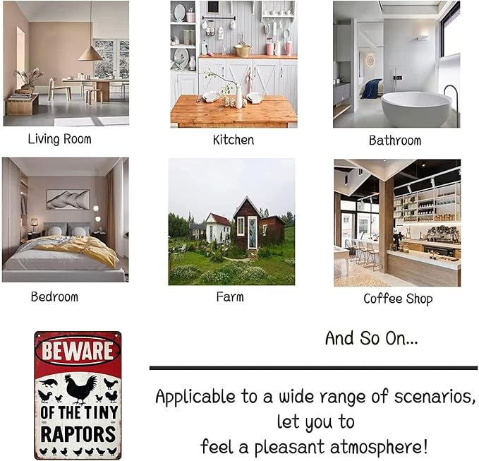 Funny Gifts for Women Chicken Lovers Farm Enthusiasts Beware of The Tiny Raptor Chicken Tin Sign for Chicken Coop Farm Kitchen Garden Yard Decor 8 X 12 Inch (3921)