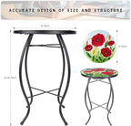MUMTOP Outdoor Side Table - Small Mosaic Patio Tables, 14” Round Accent End Coffee Glass Plant Stand for Garden Living Room(Poppy)