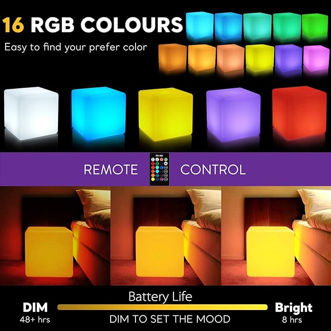 Mr.Go 20-inch LED Lighted Cube Table, Large LED Cube Chair Light, 16 RGB Colors Glowing Cube Seat w/Remote - Rechargeable - Waterproof - Home Outdoor Patio Pool Bar Stage Party Lighting Decoration