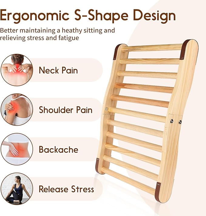 Sauna Backrest Infrared Sauna Accessories Wooden Sauna Back Support with Anti-Slip Rubber S-Shaped Comfortable Back Rest for Any Barrel or Infrared Sauna