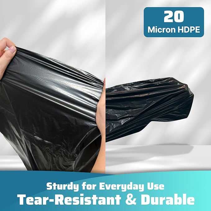 30-35 Gallon Trash Bags 100 Count, 20 Micron HDPE, Durable & Tear-Resistant Trash Can Liners, Large Black Garbage Bags for Household waste, kitchen waste, yard trash & packing leaves