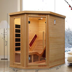 Smartmak Far Infrared Single Recliner Wooden Sauna,Home Indoor Canadian Hemlock Wooden Sauna,with 6 Heaters,Oxygen Bar,LED Controller,Bluetooth,Color Therapy Light(220V, 2300W)