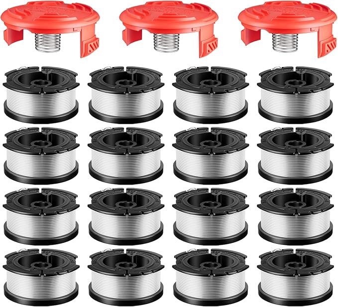 19 Pcs AF-100 Weed Eater Strings Compatible with Black and Decker Weed Eater, 0.065’’ AFS Automatic Feed Replacement Spool, 16 Pcs Spools(480ft Total), 3 Pcs RC-100-P Trimmer Caps and Springs