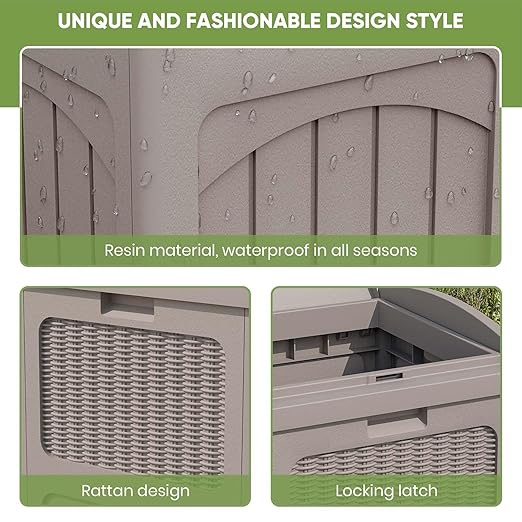 Patiowell 36 Gallon Outdoor Trash Can, Resin Outdoor Garbage Can with Lid for Patio, Backyard, Deck, Light Brown