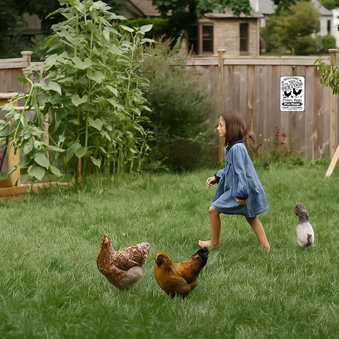 Funny Chicken Gifts Welcome To Our Coop Tin Sign for Home Farm Chicken Coop Farmhouse Kicthen Garden Decor 8 X 12 Inch (3521)