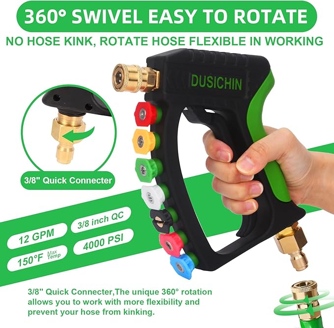 DUSICHIN Foam Cannon Pressure Washer Gun Kit 4000 PSI Double Tip Attachment, Dual-Connector Accessory Soap Cannon,Car Wash Foam Gun Snow Foam Lance 1/4 Inch Quick Connector,7 Sprayer Nozzles DUS2904