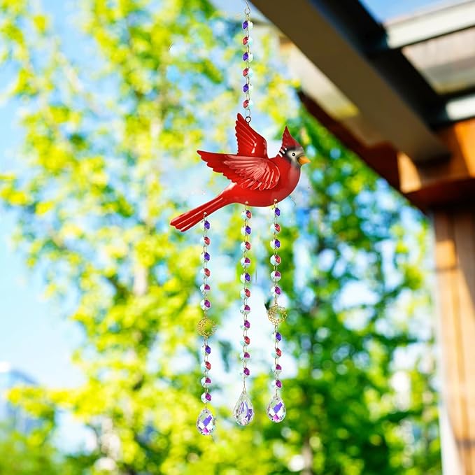 Red Cardinal Suncatcher - Cardinal Gifts for Women, Glass Sun Catchers Indoor Window Hanging Decor with Rainbow Prism, Colorful Memorial Gift for Home Garden, Christmas Valentine Mother's Day