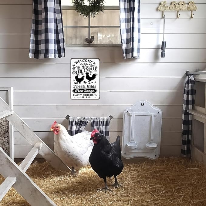 Funny Chicken Gifts Welcome To Our Coop Tin Sign for Home Farm Chicken Coop Farmhouse Kicthen Garden Decor 8 X 12 Inch (3521)