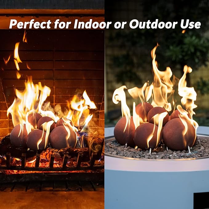 Skyflame Ceramic Fireplace Balls, Set of 15 Round Fire Stones Set for Indoor and Outdoor Fire Pits or Fireplaces Accessory, 3 Inch, Brick Red