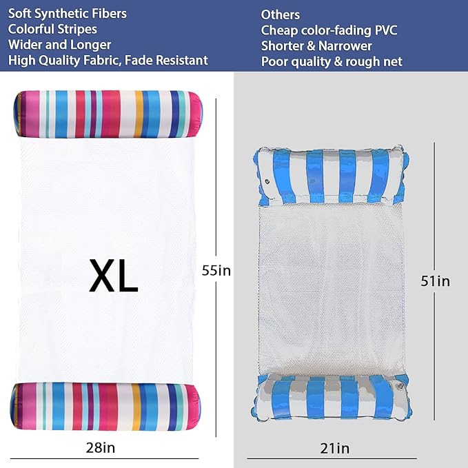 FindUWill 2 Pack Fabric Water Swimming Pool Floats Hammock, XL, Inflatable Multi-Purpose Water Hammocks Floaties (Saddle, Lounge Chair, Hammock, Drifter), Pool Float Lounger for Adults Vacation