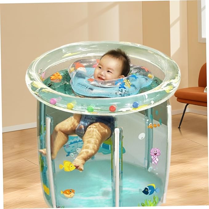 Kiddie Pool 29.5x31.5in Inflatable Baby Pool Cartoon Pattern Baby Swimming with Drainage Transparent Sealed PVC Cooling Todd
