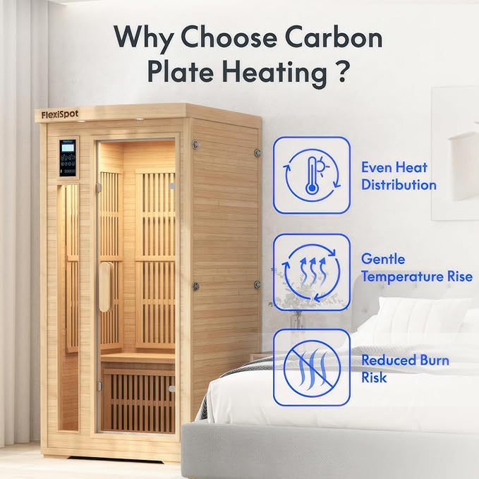 FLEXISPOT Far Infrared Sauna Room for one Person, Canadian Hemlock Wood