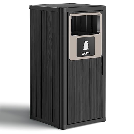 22 Gallon Outdoor Trash Can Waterproof Resin Patio Garbage Can for Outdoor Trash Bin for Patio, Garden,Black