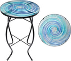 MUMTOP Outdoor End Tables for Patio, The Milky Way Small Round Side Table, Glass Accent Table for Outside, Garden, Balcony, Porch, Indoor Home Decor