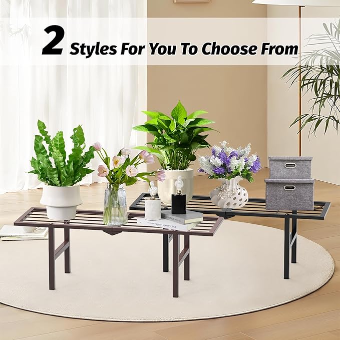 1 Tier Plant Stand Indoor Outdoor, 2 Pack Foldable Heavy Duty Metal Plant Shelf, Multi-Plant Display Flower Pot Holder for Garden Patio Balcony, Black