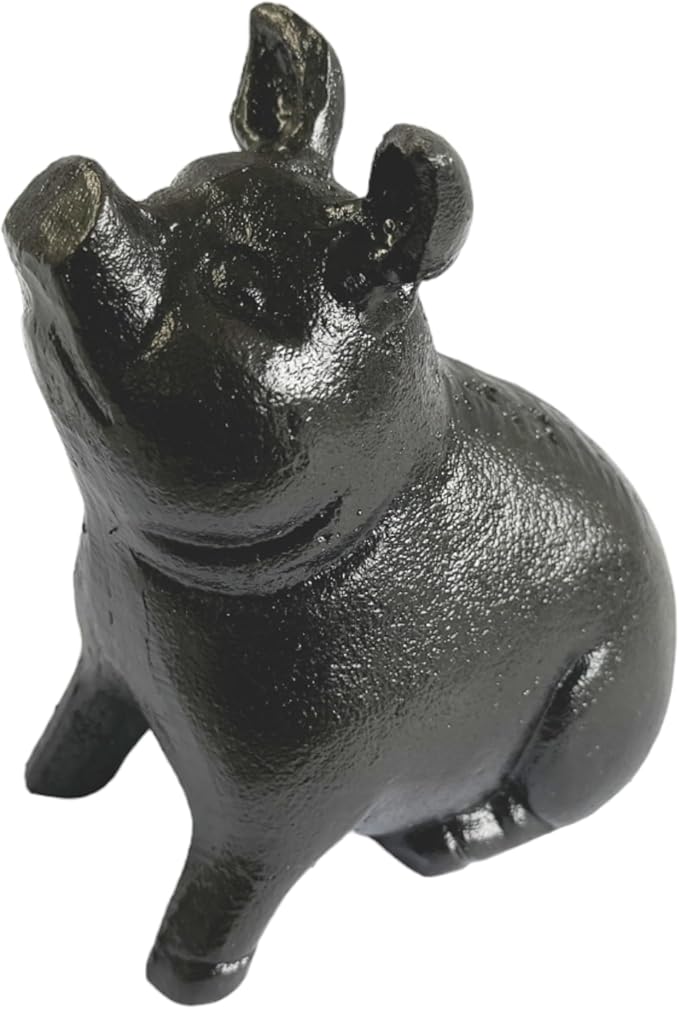 NACH Cast Iron Pig Statue - Sitting Pig, Rustic Garden Sculpture, Black Door Stop/Paperweight, JS-90-7151