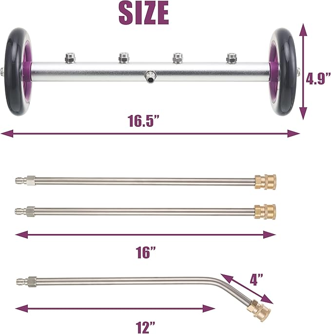 PWACCS Pressure Washer Undercarriage Cleaner – 16 Inch Power Washer Under Carriage Spray – High Pressure Washing Under Car Attachment with 3 Pcs Extension Wand – 4000 PSI