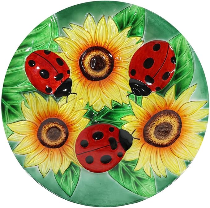 Briarwood Lane Ladybugs and Sunflowers Glass Birdbath