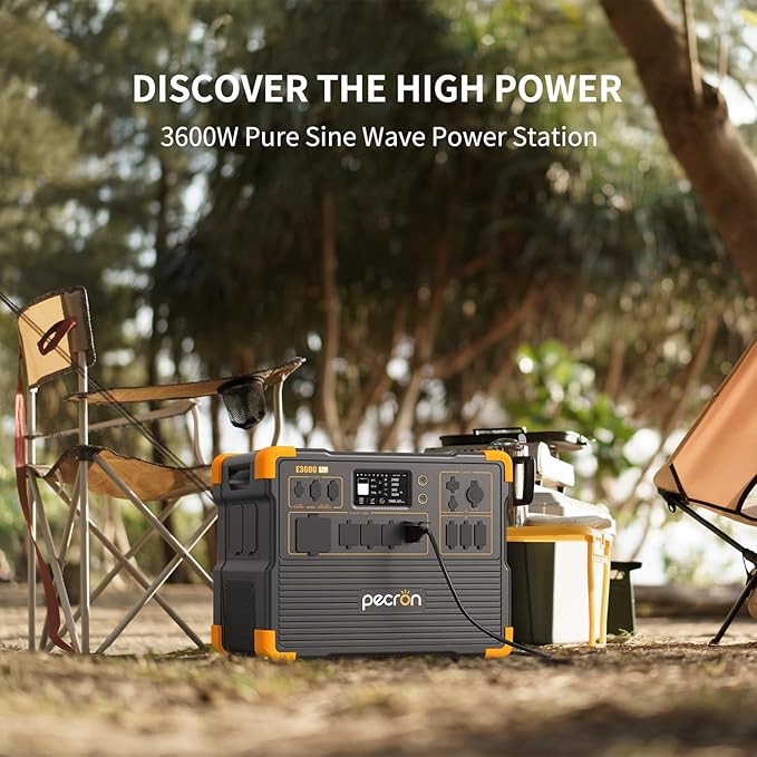 PECRON Two E3600LFP Portable Power Station with 240V Double Voltage Hub, 3072Wh Power Station, 3600W LiFePO4 Battery Backup Expanded to 15.36KWh, Solar Generator for Home Use, RV, Camping