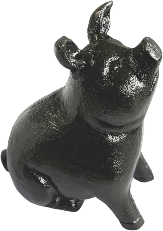 NACH Cast Iron Pig Statue - Sitting Pig, Rustic Garden Sculpture, Black Door Stop/Paperweight, JS-90-7151