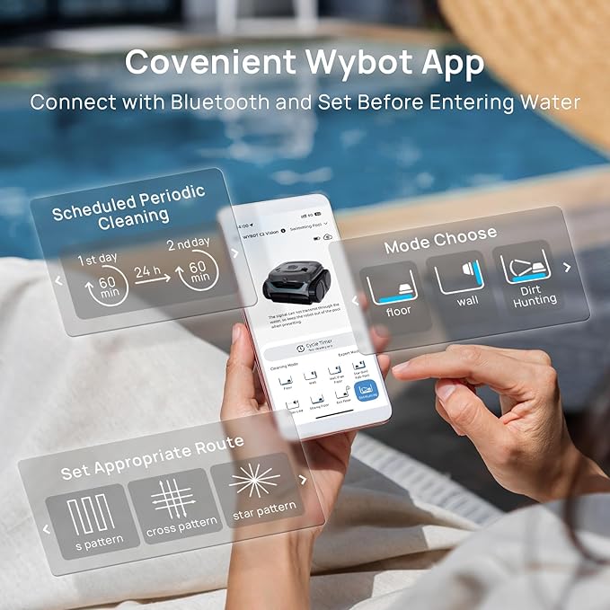 (2025 New) WYBOT C2 Vision Robotic Pool Vacuum with AI Camera, Ultra-Fine Filtration Pool Cleaners for Above&Inground Pools, Comprehensive 8 Mode, Wall Climbing, Smart Navigation, Gray