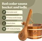 Red Cedar Sauna Bucket and Ladle Set 4L (1 Gallon) - Natural Rope Handle - Premium Red Cedar Wood - Natural Aroma - Elegant Gift-Ready Packaging