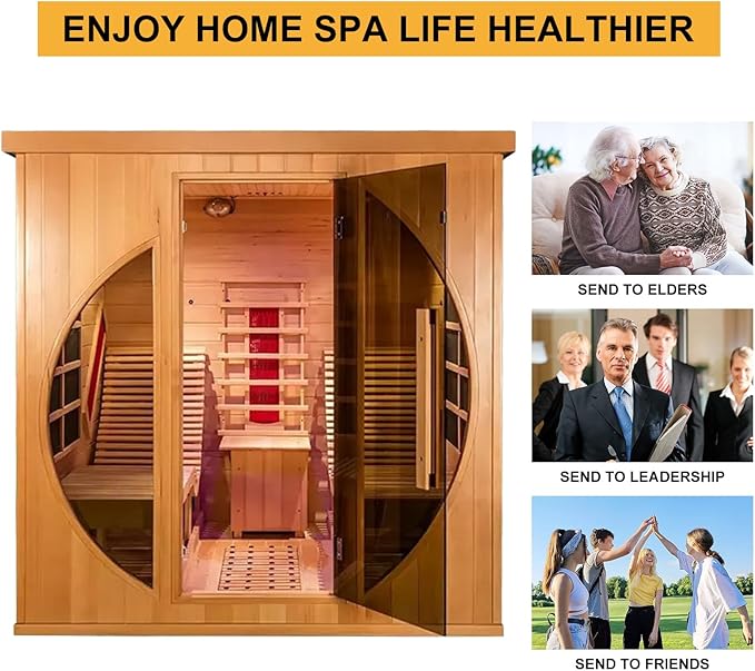 ZONEMEL Full Spectrum Infrared 2 Person Wooden Sauna Room with Recliner, Red Cedar Luxury Indoor Sauna with 10 Heaters, Oxygen Bar, Lights, 3400 Watt, Infrared Therapy Wood Dry Heat Sauna, 220V