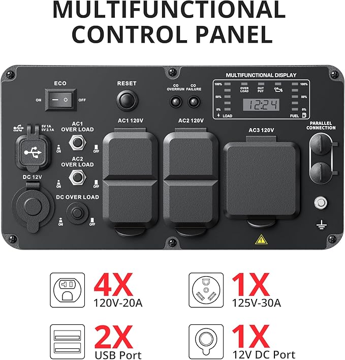 5000W Super Quiet Inverter Generator – CO Sensor, RV Ready 30A Outlet, Wheels & Handle Kit, Parallel Capable for Home Backup, Camping, and Emergencies, EPA Approved