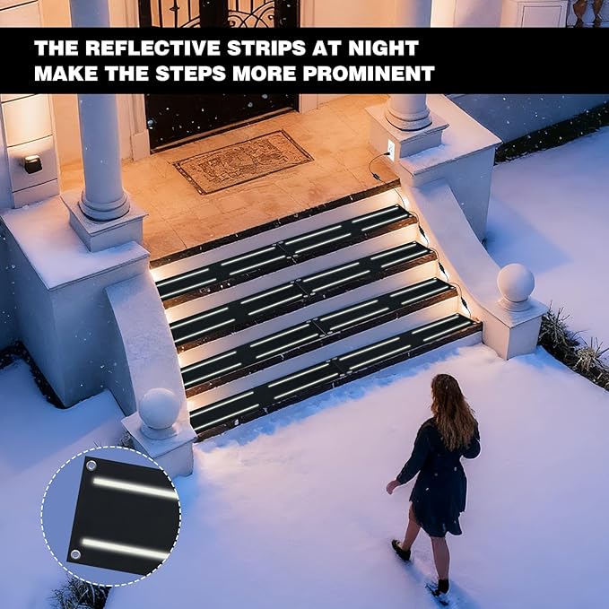 Heated Snow Melting Mats,Winter Stairs Outdoor Slip Non-Slip Rubber Heated Mats Outdoor with Reflective Strip for Driveway Walkway Decks and Sidewalks Connection,10x30in(1PCS)