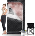 Smartmak Portable Home Steam Sauna, Full Size Personal Sauna Spa Box, Single Saunas Tent with Steamer, 4L 1500W Steam Generator 99 Min Timer, Remote Control, Upgraded Foldable Chair, Mat, Grey Border
